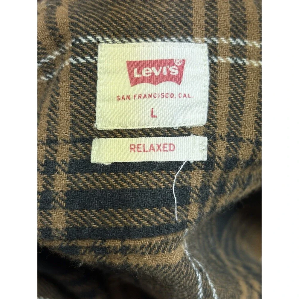 Levi's Men's Size L Brown/Black Plaid Flannel Cotton Relaxed Button-Up Shirt